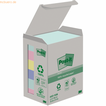 Post-it Haftnotiz Recycling Notes 51x38mm 100 Blatt mint, flamingopink von Post-It