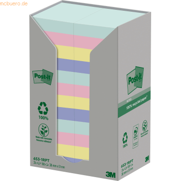 Post-it Haftnotiz Recycling Notes 51x38mm 100 Blatt mint, flamingopink von Post-It