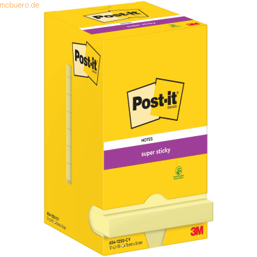 Post-it Haftnotiz Super Sticky Notes 76x76mm 90 Blatt gelb VE=12 Blöck von Post-It