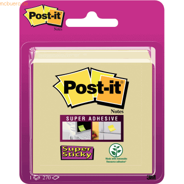 Post-it Haftnotiz Super Sticky Würfel 76x76mm 270 Blatt gelb von Post-It