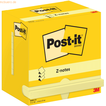 Post-it Haftnotiz Z-Notes 127x76mm 70g/qm 100 Blatt gelb VE=12 Blöcke von Post-It