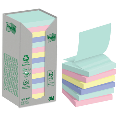 Post-it Haftnotizblock Recycling Notes - 76 x 76 mm sortiert 16 x 100 von Post-It