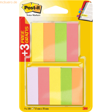 Post-it Haftstreifen Page Marker schmal, 15x50mm 6 x100 Blatt+ 3x 100 von Post-It