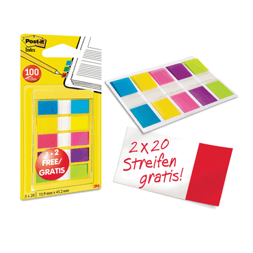 Post-it Index Mini Promotion - 11,9 x 43,2 mm sortiert 3x 20 Streifen von Post-It