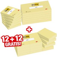 12 + 12 GRATIS: Post-it® Notes Haftnotizen-Set Standard 654655P gelb 12 Blöcke + GRATIS 12 Blöcke 12 Blöcke Haftnotizen 5,1 x 3,8 cm von Post-it®