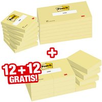 12 + 12 GRATIS: Post-it® Notes Haftnotizen-Set 654655P gelb, 12 Blöcke + GRATIS 12 Blöcke Haftnotizen 5,1 x 3,8 cm von Post-it®
