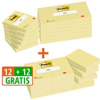 12 + 12 GRATIS: Post-it® Notes Haftnotizen-Set 654655P gelb, 12 Blöcke + GRATIS 12 Blöcke Haftnotizen 5,1 x 3,8 cm von Post-it®
