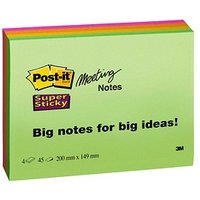 AKTION: Post-it® Super Sticky Meeting Notes Haftnotizen extrastark farbsortiert 4 Blöcke von Post-it®