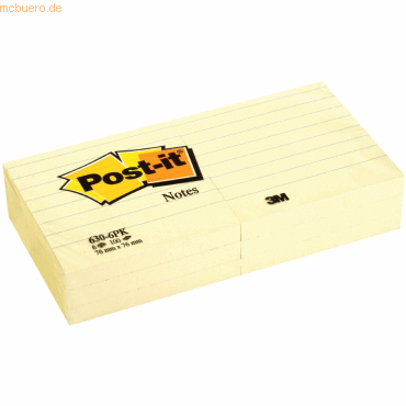 Post-it Notes Haftnotizen 76x76mm gelb liniert VE=100 Blatt von Post-it Notes
