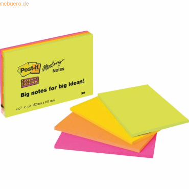 Post-it Notes Haftnotizen Meeting Notes 152x101 mm farblich sortiert V von Post-it Notes