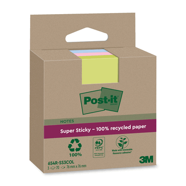 Post-it Haftnotiz Super Sticky 100% Recycling Notes - 76 x 76 mm sorti von Post-It