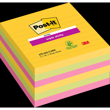 Post-it Haftnotiz Super Sticky Notes - 101 x 101 mm liniert 6x 90 Blat von Post-It