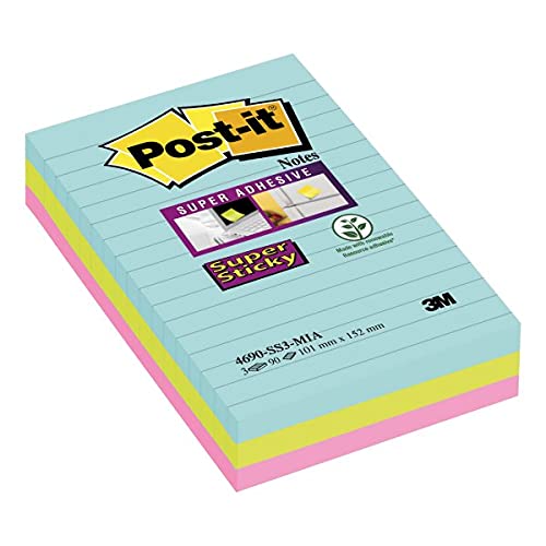 Gefüttert Post-it Super Sticky Notes Miami XXL 101 x 152 mm [3 Stück] von Post-it