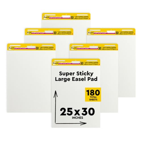 Post-it Super Sticky Meeting Charts, Vorteilspackung, 6 Blöcke, 30 Blatt pro Block, 635 mm x 762 mm, Farbe: Weiß - Selbstklebendes Flipchartpapier für Brainstormings überall von Post-it