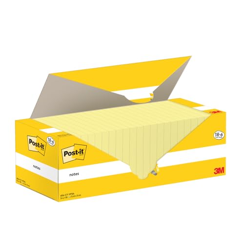 Post-it Notes, Kanariengelb, Vorteilspackung 18 Blöcke + 6 GRATIS, 100 Blatt pro Block, 76 mm x 76 mm, Farbe: Gelb - Selbstklebende Notizzettel zum Notieren, für To-Do-Listen und als Erinnerung von Post-it