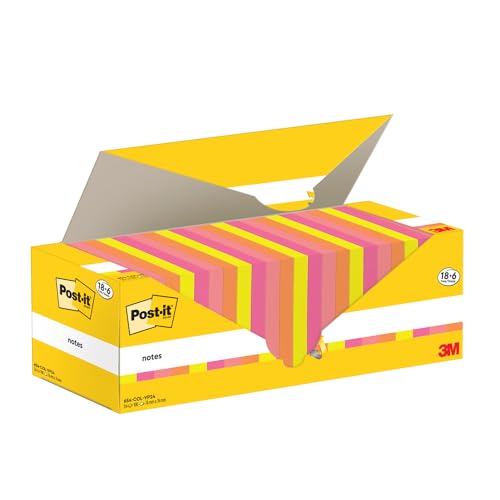 Post-it Notes, Vorteilspackung 18 Blöcke + 6 GRATIS, 100 Blatt pro Block, 76 mm x 76 mm, Verschiedene Farben - Selbstklebende Notizzettel zum Notieren, für To-Do-Listen und als Erinnerung von Post-it