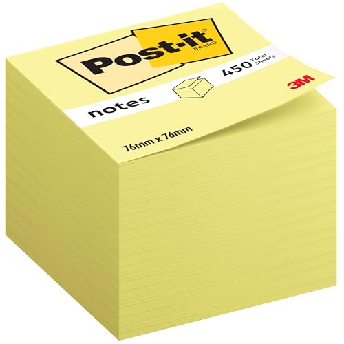 Post-it Haftnotiz-Würfel Kanariengelb, 1 Block mit 450 Blatt, 76 mm x 76 mm, Gelb - Selbstklebende Notizzettel für Notizen, To-Do-Listen und Erinnerungen von Post-it