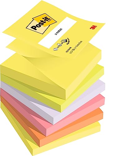 Post-it Z-Notes Neon Rainbow Collection, Packung mit 6 Blöcken, 100 Blatt pro Block, 76 mm x 76 mm, Farben: Gelb, Grün, Lila, Pink, Orange - Selbstklebende Notizzettel für Notizen und Erinnerungen von Post-it