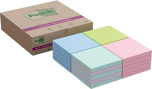 Post-It Super Sticky 100% Recycling Notes, 76 mm x 76 mm, 70 Blatt/Block, 20 Blöcke/Packung von Post-it