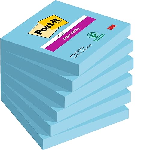 Post-it Super Sticky Notes, Blau, 6 Blöcke, 76 mm x 76 mm, 90 Blatt pro Block - Selbstklebende Notizzettel für Notizen, To-Do-Listen und Erinnerungen von Post-it