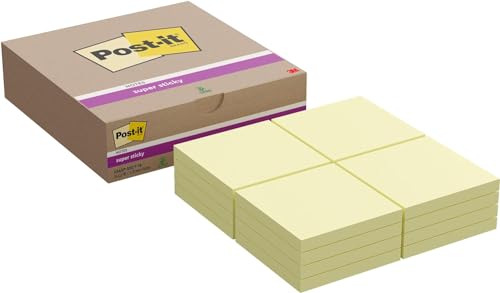 Post-It Super Sticky Notes, Canary Yellow, 76 mm x 76 mm, 90 Blatt/Block, 16 Blöcke/Packung von Post-it