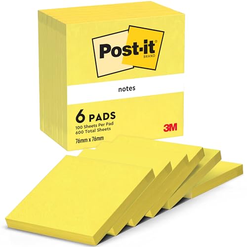 Post-it Notes, Neongelb, 6 Blöcke, 76 mm x 76 mm, 100 Blatt pro Block - Selbstklebende Notizzettel zum Notieren, für To-Do-Listen und als Erinnerung von Post-it