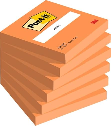 Post-it® 654NOR Haftnotizen 6 Blöcke à 100 Blatt, neonorange (76 x 76 mm) neonorange von Post-it