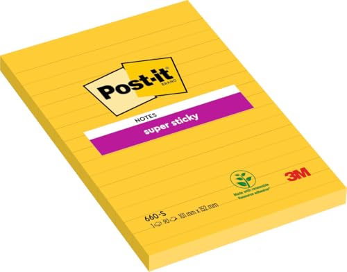 Post-it Super Sticky Notes im Großformat XXL, Ultra Gelb, 6 Blöcke, 101 mm x 152 mm, 90 Blatt pro Block - Selbstklebende Notizzettel für Notizen, To-Do-Listen und Erinnerungen von Post-it