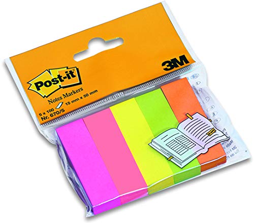 Post-it® Haftnotiz Page Marker, 15 x 50 mm, 5farbig sortiert, 100 Blatt (5 Blocks), Sie erhalten 1 Packung á 5 Blöcke von Post-it