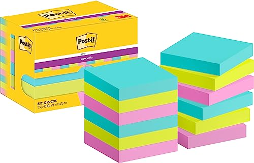 Post-it Super Sticky Notes Cosmic Collection, Packung mit 12 Blöcken, 90 Blatt pro Block, 47,6 mm x 47,6 mm, Türkis, Grün, Pink - Extra-stark klebende Notizzettel für Notizen und To-Do-Listen Post-it Super Sticky Notes Cosmic Collection, Packung mit 12 Blöcken, 90 Blatt pro Block, 47,6 mm x 47,6 mm, Türkis, Grün, Pink - Extra-stark klebende Notizzettel für Notizen und To-Do-Listen von Post-it