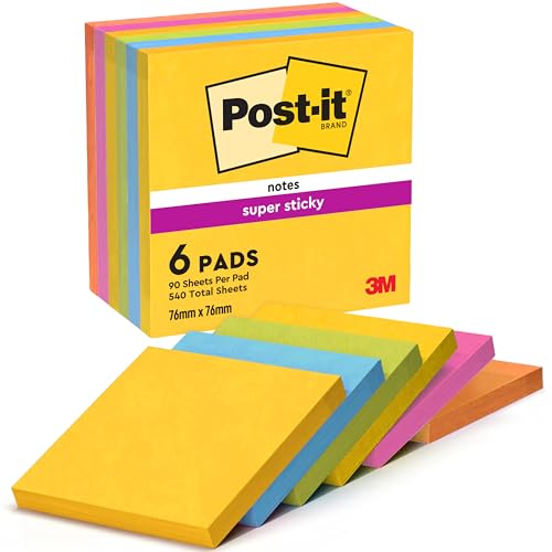 Post-it Super Sticky Notes Carnival Collection, Packung mit 6 Blöcken, 90 Blatt pro Block, 76 x 76 mm, Gelb, Blau, Grün, Pink - Extra-stark klebende Notizzettel für To-Do-Listen und Erinnerungen Post-it Super Sticky Notes Carnival Collection, Packung mit 6 Blöcken, 90 Blatt pro Block, 76 x 76 mm, Gelb, Blau, Grün, Pink - Extra-stark klebende Notizzettel für To-Do-Listen und Erinnerungen von Post-it