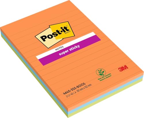 Post-it Super Sticky Notes im Großformat XXL, Liniert, 3 Blöcke 101 mm x 152 mm, 45 Blatt pro Block - Extra-stark klebende Notizzettel für Notizen, To-Do-Listen und Erinnerungen Post-it Super Sticky Notes im Großformat XXL, Liniert, 3 Blöcke 101 mm x 152 mm, 45 Blatt pro Block - Extra-stark klebende Notizzettel für Notizen, To-Do-Listen und Erinnerungen von Post-it