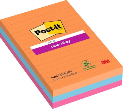 Post-it Super Sticky Notes im Großformat XXL, Liniert, 3 Blöcke, 101 mm x 152 mm, 90 Blatt pro Block - Extra-stark klebende Notizzettel für To-Do-Listen und Erinnerungen Post-it Super Sticky Notes im Großformat XXL, Liniert, 3 Blöcke, 101 mm x 152 mm, 90 Blatt pro Block - Extra-stark klebende Notizzettel für To-Do-Listen und Erinnerungen von Post-it