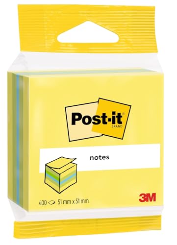 Post-it Mini Würfel 2012L, 51 x 51 mm, blau, limonengrün, zitronengelb, 1 Würfel à 400 Blatt von Post-it