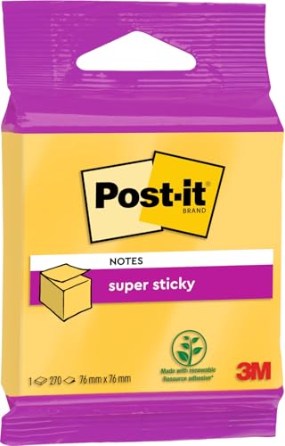 Post-it 2014-S Haftnotiz Super Sticky Würfel, 70 g, 76 x 76 mm, narzissengelb, 270 Blatt von Post-it