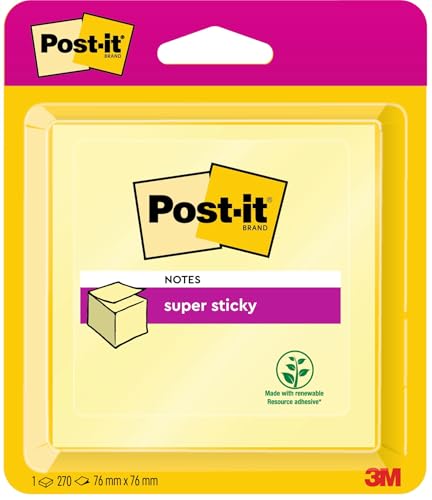 Post-it Super Sticky Notes Kanariengelb, 270 Blatt, 76 mm x 76 mm, Farbe: Gelb - Extra-stark klebende Notizzettel für Notizen, To-Do-Listen und Erinnerungen von Post-it