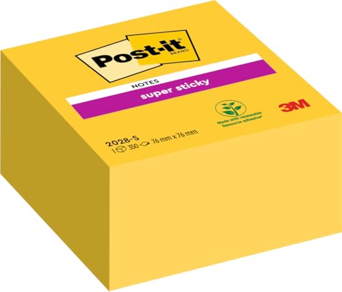 Post-it 2028-S Haftnotiz Super Sticky Würfel (74 g, 76 x 39 x 76 mm) 350 Blatt narzissengelb von Post-it