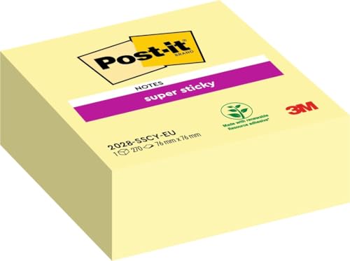 Post-it 2028-SCY Haftnotiz Super Sticky Würfel, 76 x 76 mm, 270 Blatt, gelb von Post-it