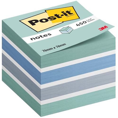 Post-it 2028B Haftnotiz Würfel, 70 g/qm, 76 x 76 mm, pastellblau, 450 Blatt - in weiteren Farben verfügbar von Post-it