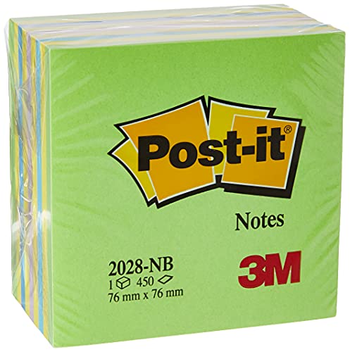 Post-it 2028NB Haftnotiz Würfel, 70 g/qm, 76 x 76 mm, 450 Blatt neongrün/blau/gelb von Post-it