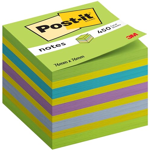 Post-it 2028NB Haftnotiz Würfel, 70 g/qm, 76 x 76 mm, 450 Blatt neongrün/blau/gelb von Post-it