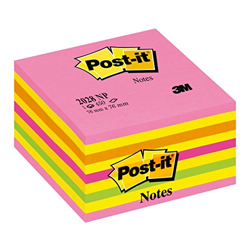 Post-it Sticky Notes Cube Neon Collection, Packung mit 1 Block, 450 Blatt, 76 mm x 76 mm, Pink, Gelb, Orange, Grün - Selbstklebende Notizzettel für Notizen, To-Do-Listen und Erinnerungen von Post-it