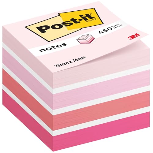 Post-it Sticky Notes Cube Pastell Farben: Collection, 1 Block, 450 Blatt, 76 mm x 76 mm, Pink, Weiß, Orange Farben: - Selbstklebende Notizzettel für Notizen, To-Do-Listen und Erinnerungen von Post-it