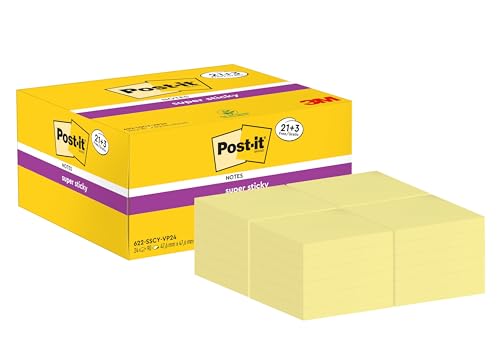 Post-it 622SY-24 Haftnotiz Super Sticky Notes Promotion, 48 x 48 mm, 24 Blöcke, 90 Blatt, gelb von Post-it