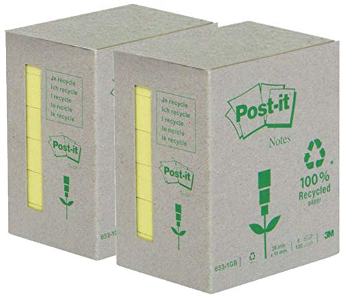 Post-it 6531B Haftnotiz Recycling Notes Mini Tower (38 x 51 mm, 80 g/qm) 100 Blatt 12 Block gelb von Post-it