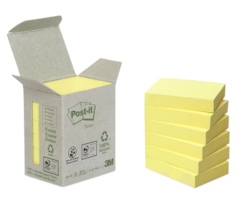 Post-it Recycling Notes Mini Tower, 38 x 51 mm, 100 Blatt, 6 Block, Pastellgelb - in Weiteren Farben Verfügbar - Selbstklebende Notizzettel aus 100% Recyclingpapier von Post-it