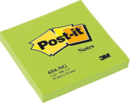 Post-it 654-NG Haftnotizen, 76 x 76 mm, neongrün von Post-it