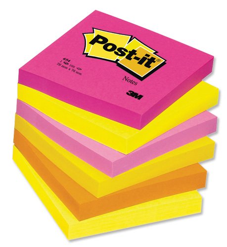 Post-it 654-TF Haftnotizen Warm Neon Rainbow (76 x 76 mm, 100 Blatt pro Block) 6 Blöcke mehrfarbig von Post-it