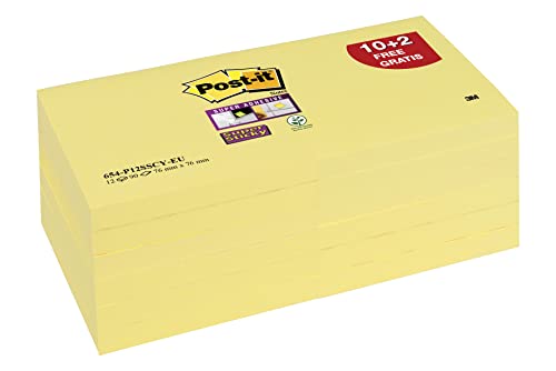 Post-it 65412SYP Haftnotiz Super Sticky Notes, 76 x 76 mm, 90 Blatt, 10 Blöcke + 2 Blöcke gratis, kanariengelb von Post-it