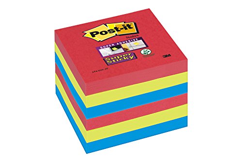 Post-it 6546SJ Haftnotiz Super Sticky Notes, 76 x 76 mm, 6 Blöcke à 90 Blatt, mohnrot, neongrün, ultrablau - in weiteren Größen verfügbar von 3M